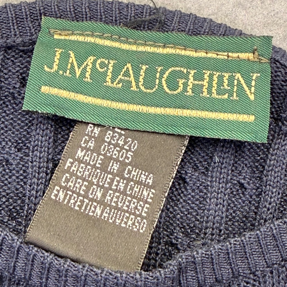 J.McLaughlin Womens Navy Blue 100% Silk Cable Knit Crew Neck Sweater Large L - Picture 2 of 8